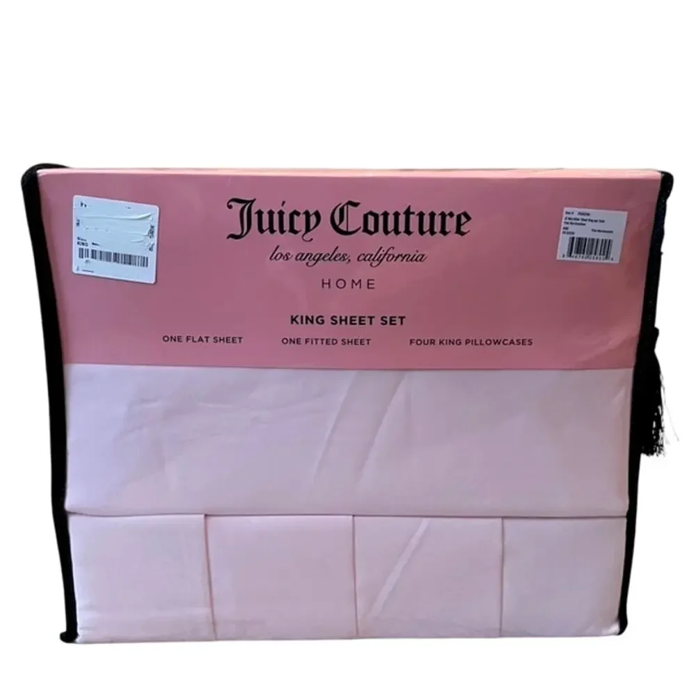 Juicy Couture KING Sheet Set 6pc Pastel Pink Plush Luxe Glam Bedding New
